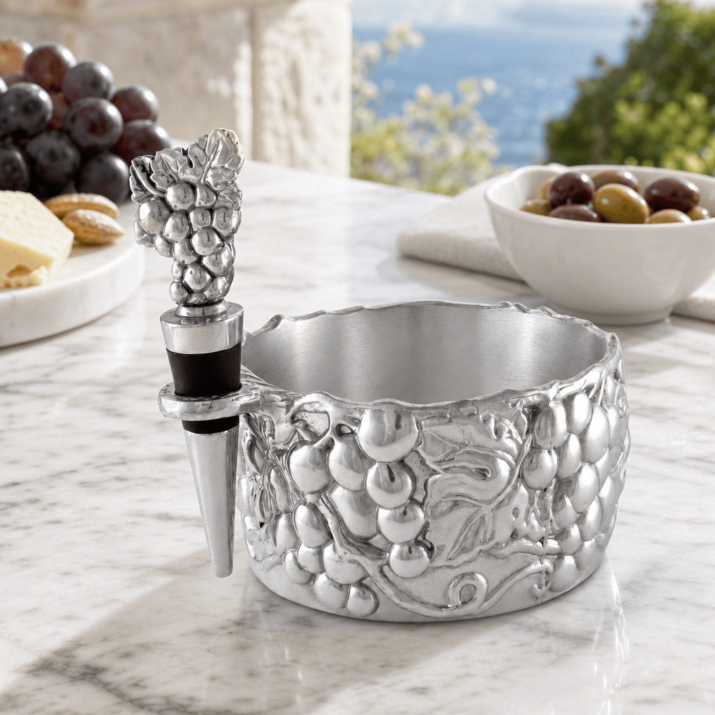 Arthur Court Grape Grape Wine Caddy and Stopper Set