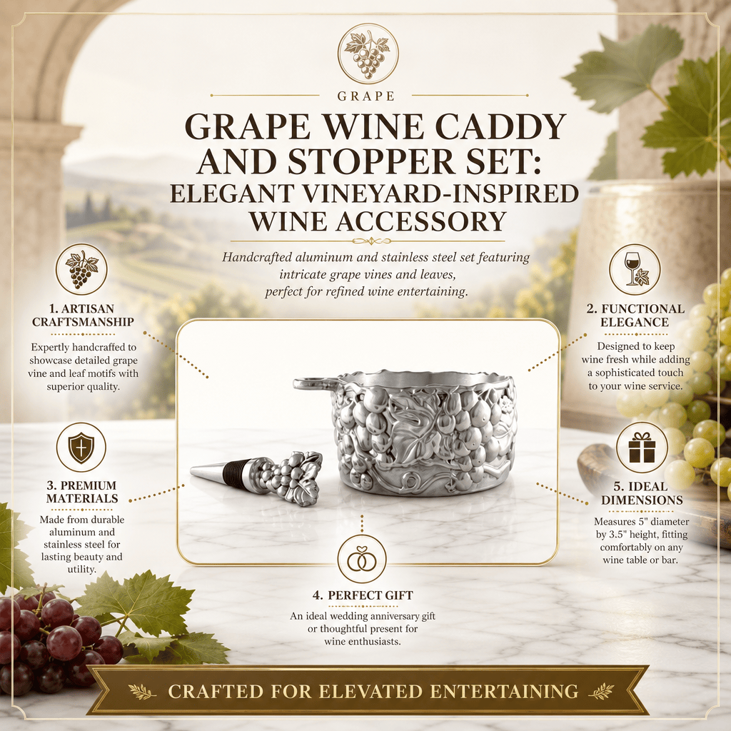 Arthur Court Grape Grape Wine Caddy and Stopper Set