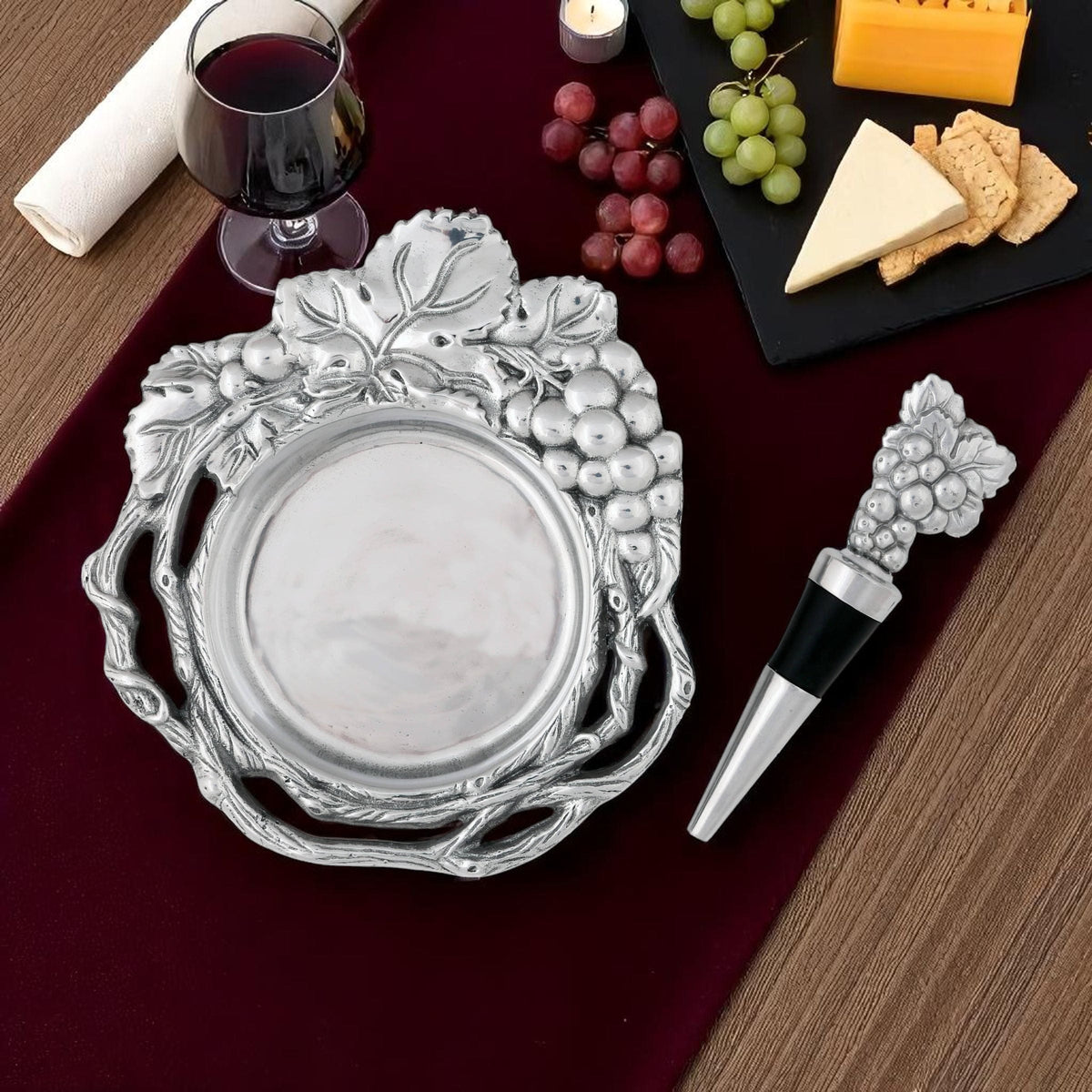 Arthur Court Grape Grape Wine Coaster and Stopper Set