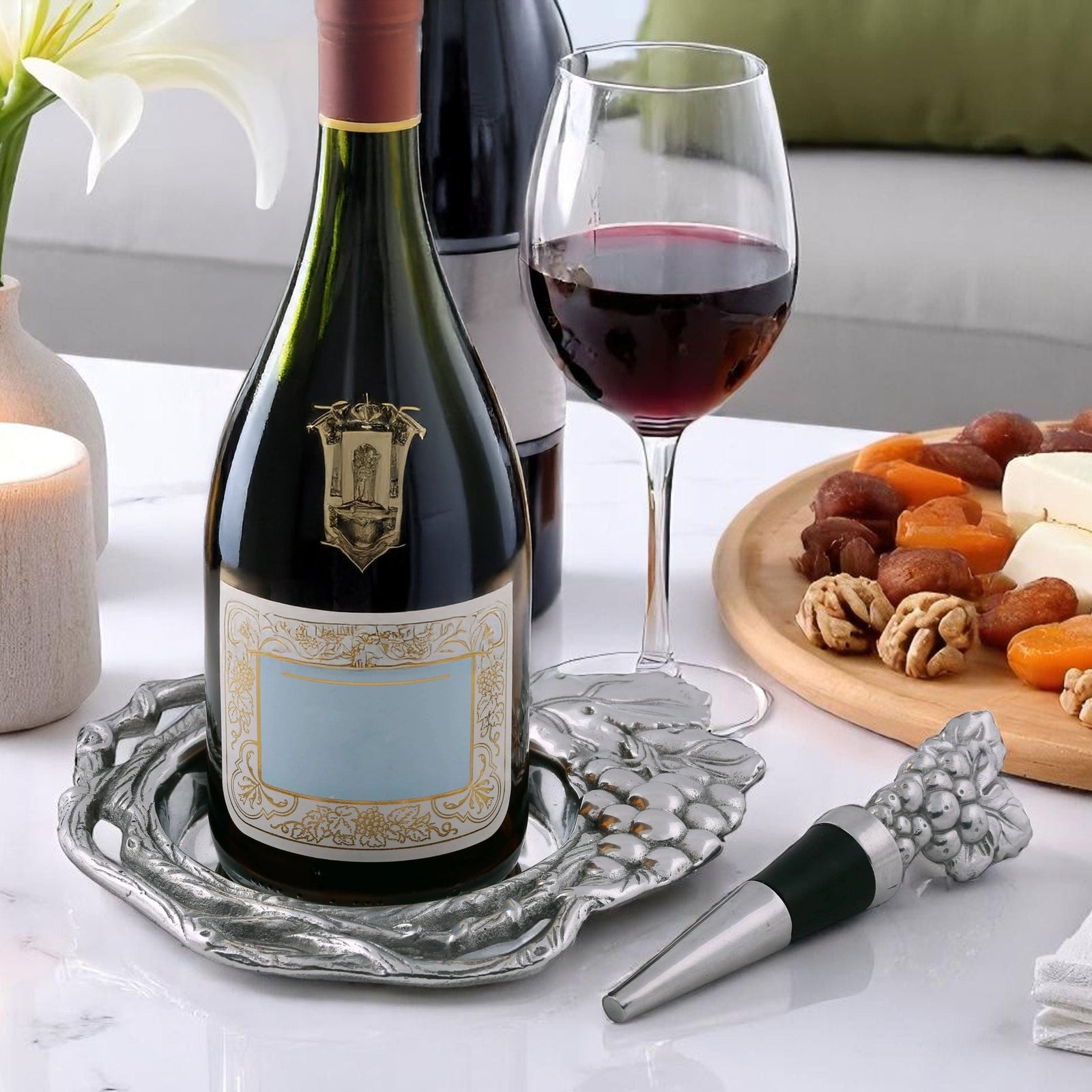 Arthur Court Grape Grape Wine Coaster and Stopper Set