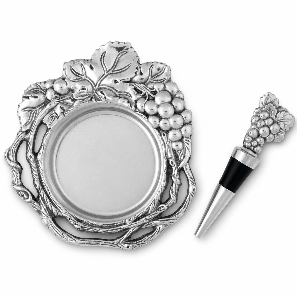 Arthur Court Grape Grape Wine Coaster and Stopper Set