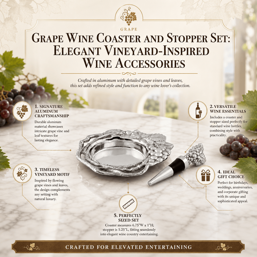 Arthur Court Grape Grape Wine Coaster and Stopper Set