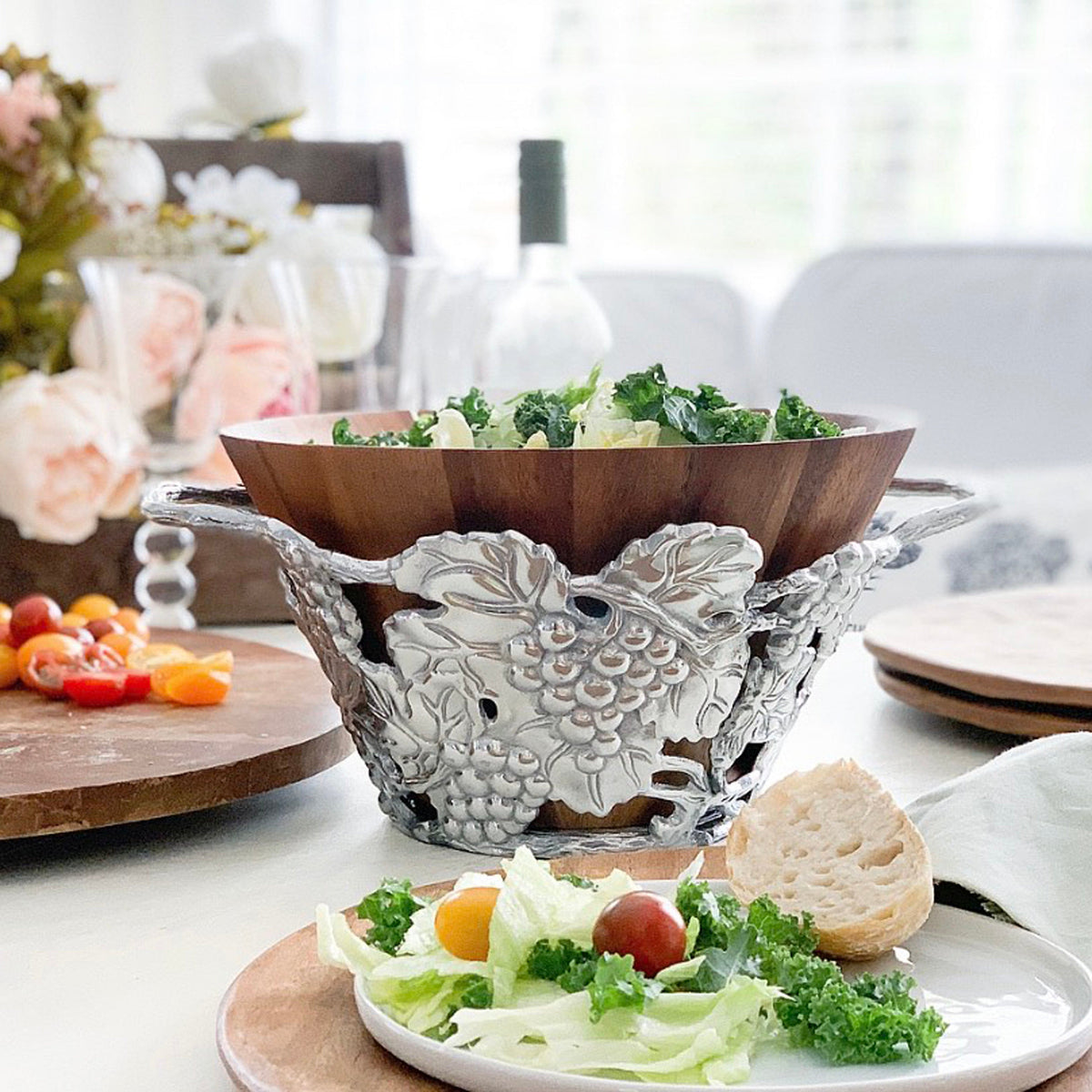 Arthur Court Grape Grape Wood Tall Salad Bowl