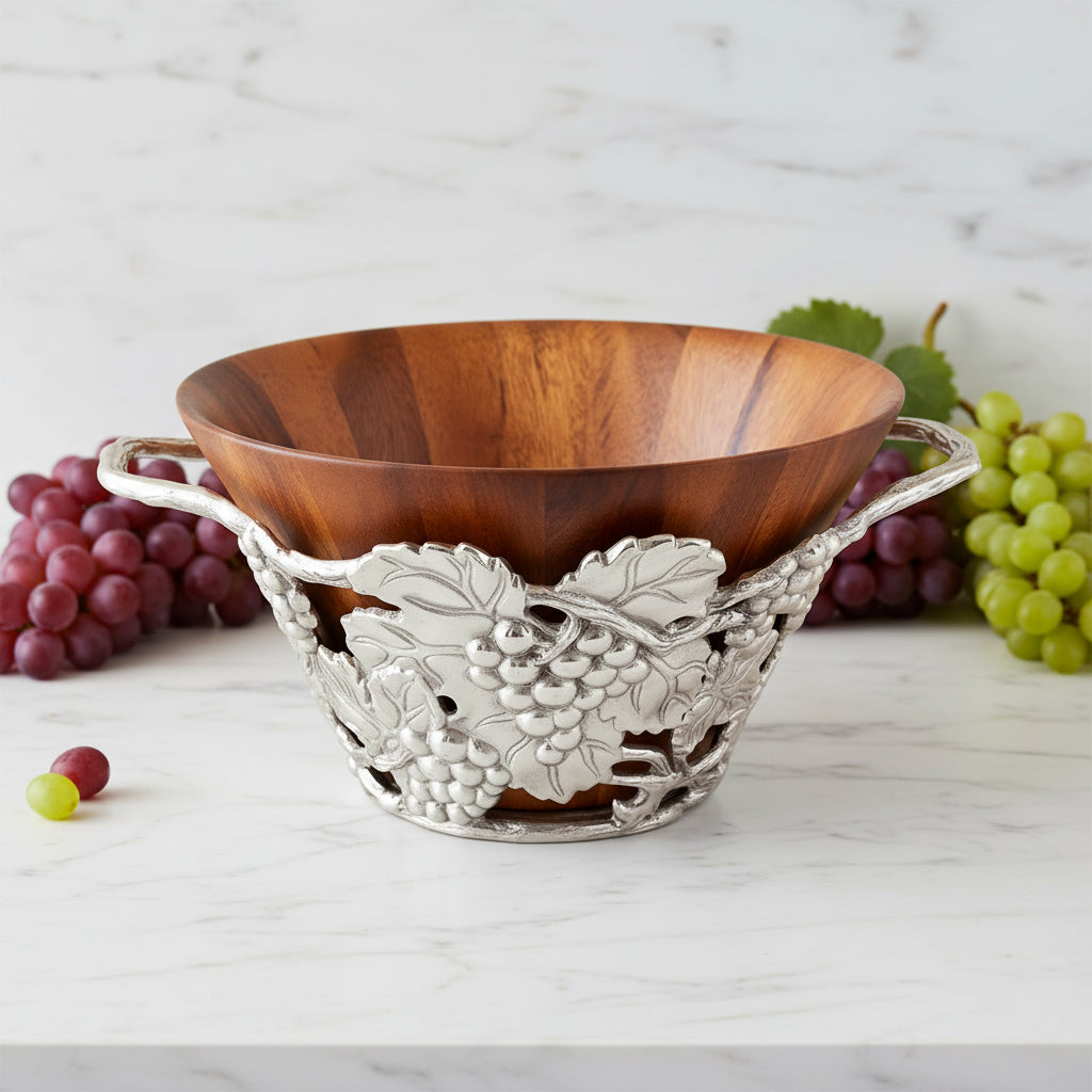 Arthur Court Grape Grape Wood Tall Salad Bowl