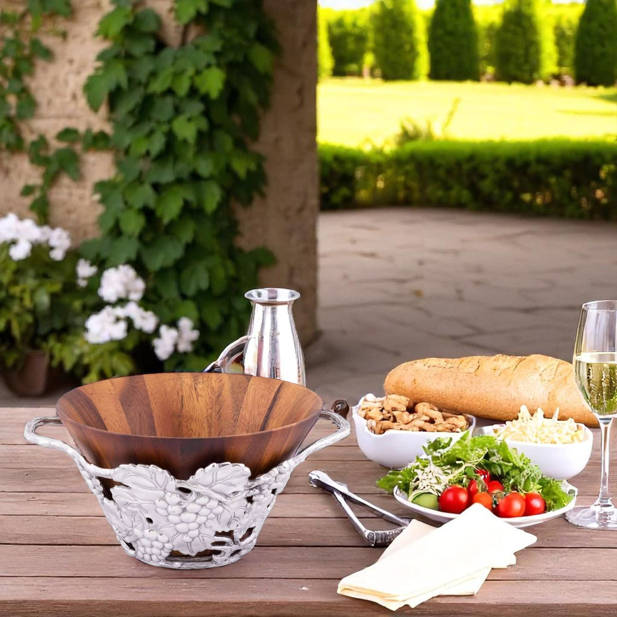 Arthur Court Grape Grape Wood Tall Salad Bowl