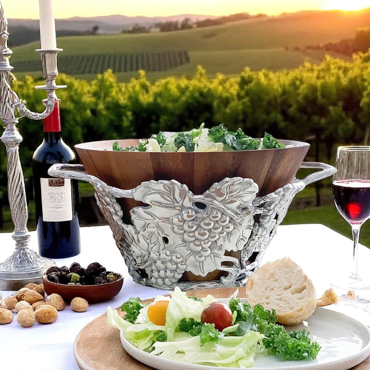 Arthur Court Grape Grape Wood Tall Salad Bowl