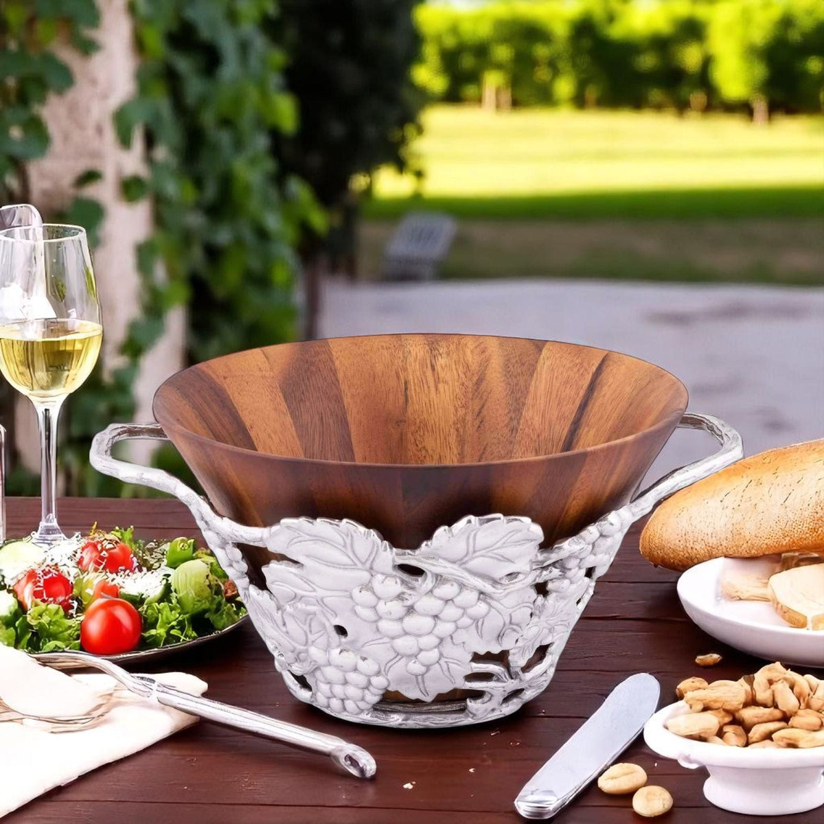 Arthur Court Grape Grape Wood Tall Salad Bowl