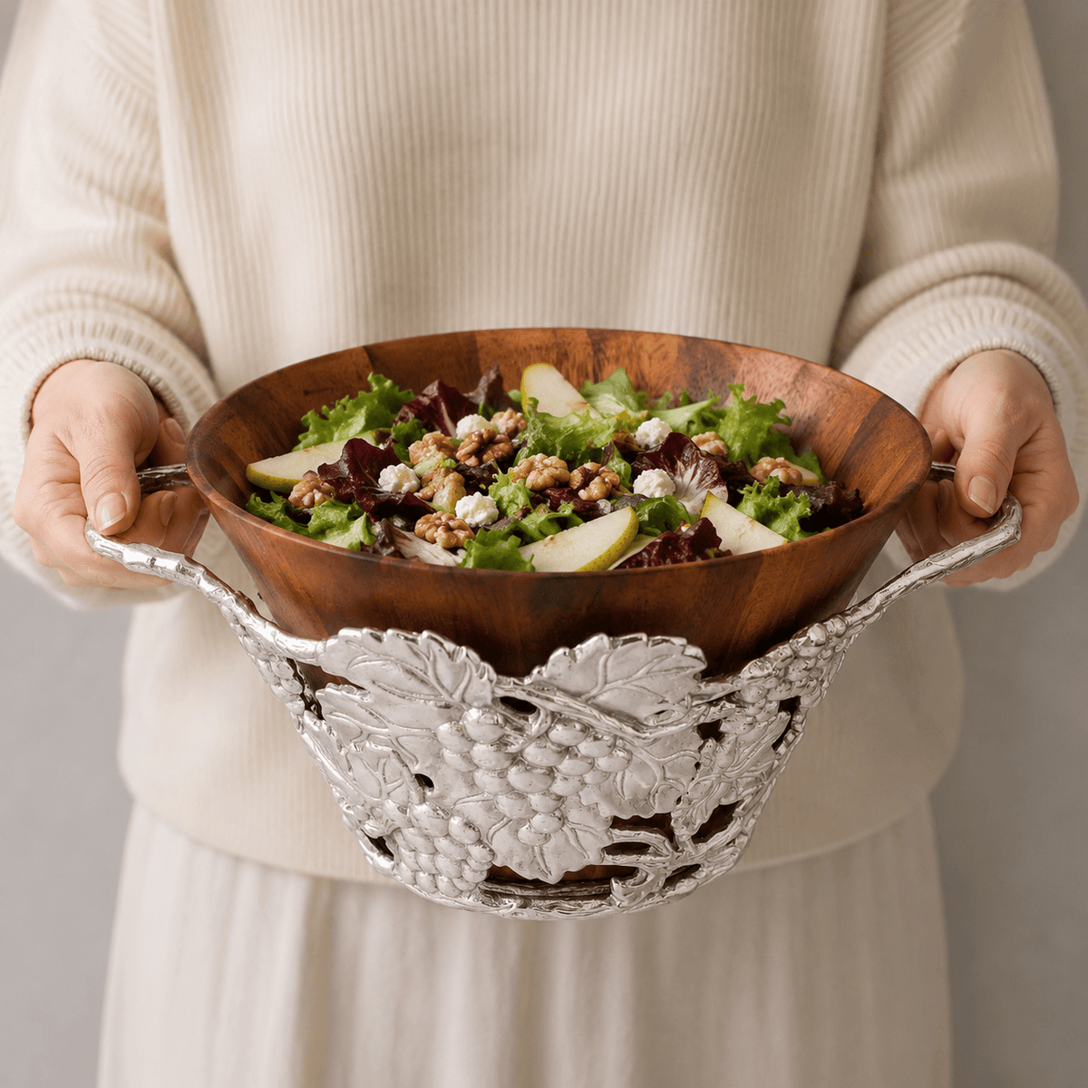 Arthur Court Grape Grape Wood Tall Salad Bowl
