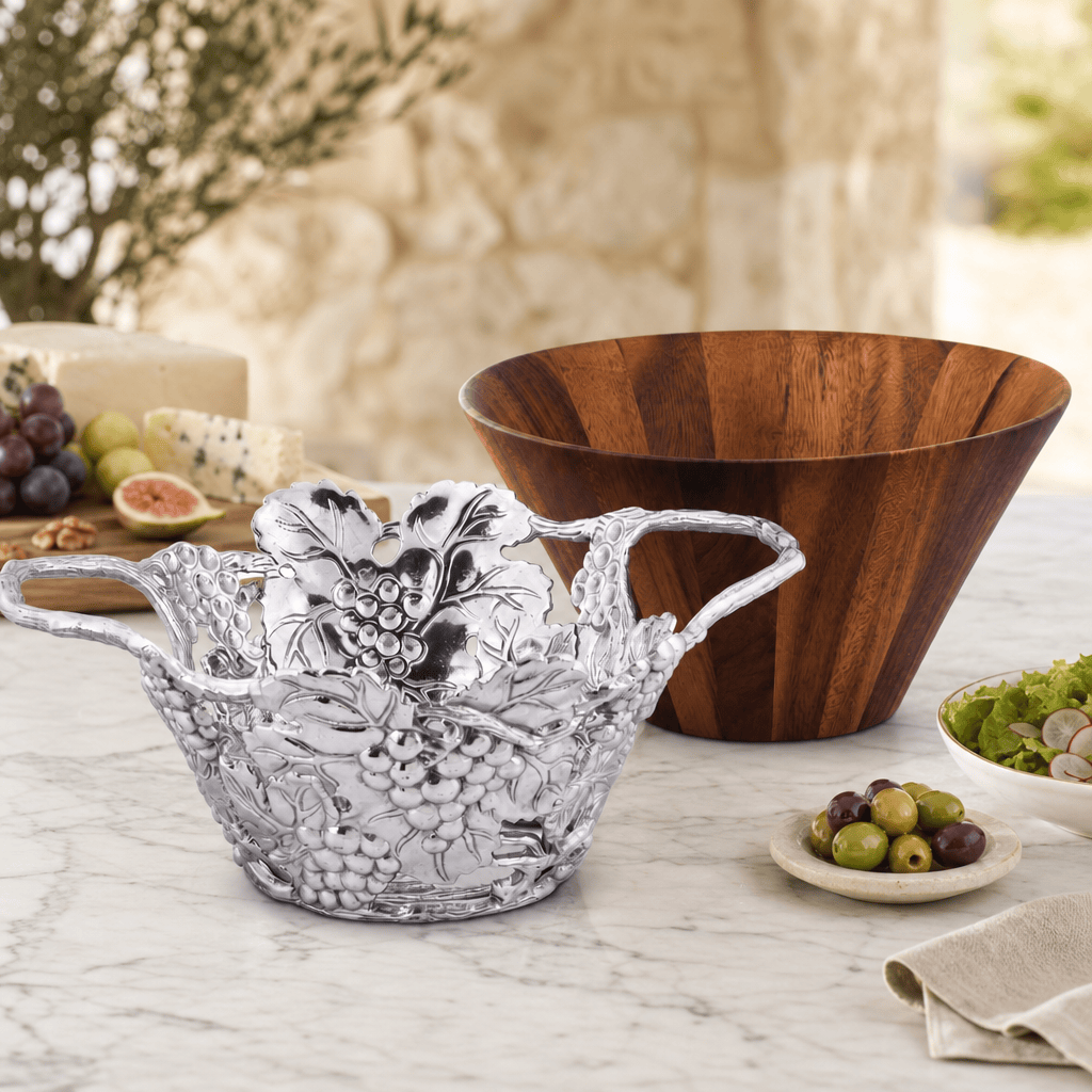 Arthur Court Grape Grape Wood Tall Salad Bowl