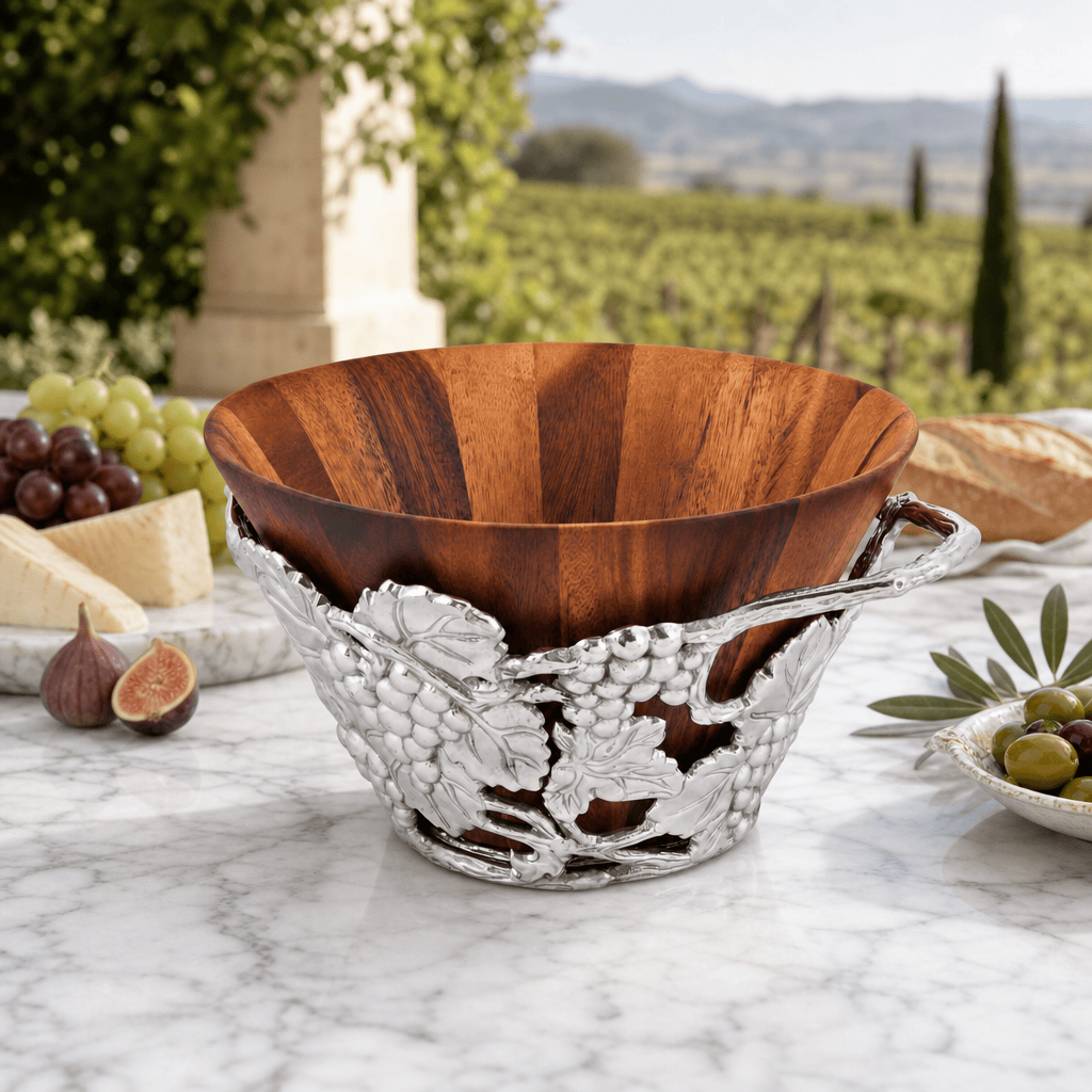 Arthur Court Grape Grape Wood Tall Salad Bowl
