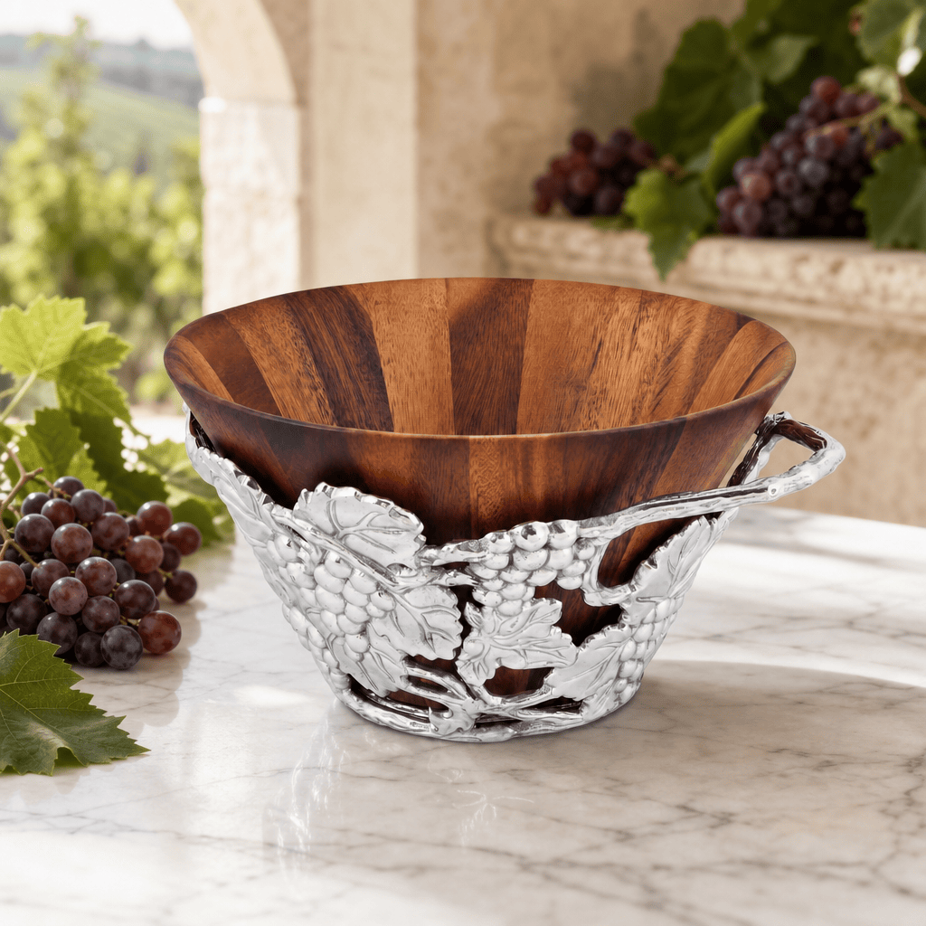 Arthur Court Grape Grape Wood Tall Salad Bowl
