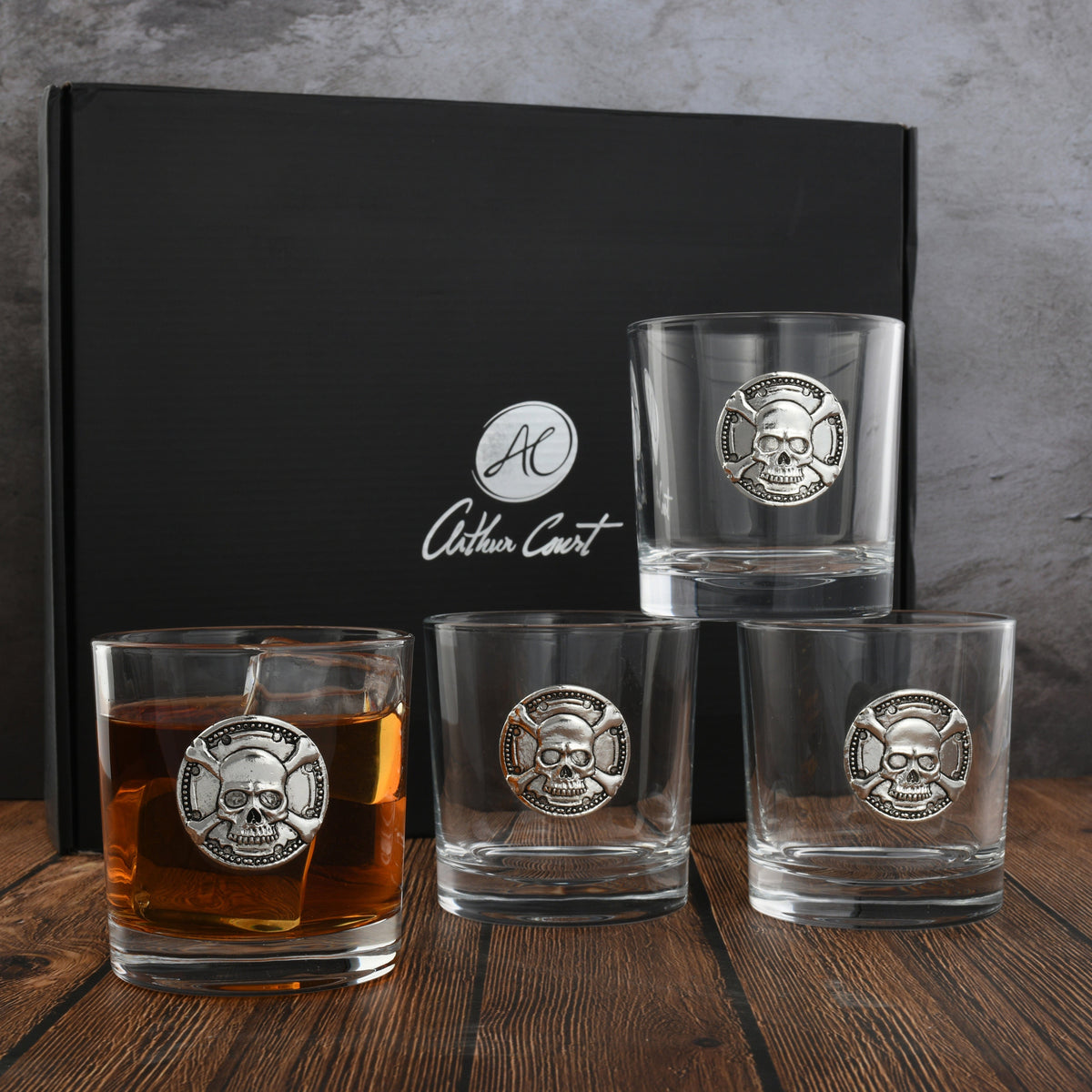 Arthur Court Holidays Skull Bar Glasses Set of 4