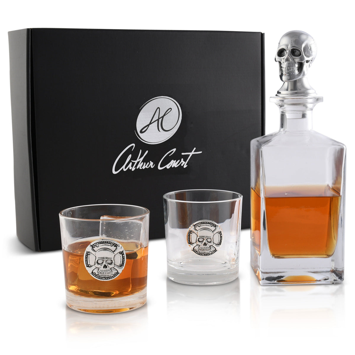 Arthur Court Holidays Skull Decanter Set with a set Double old Glasses