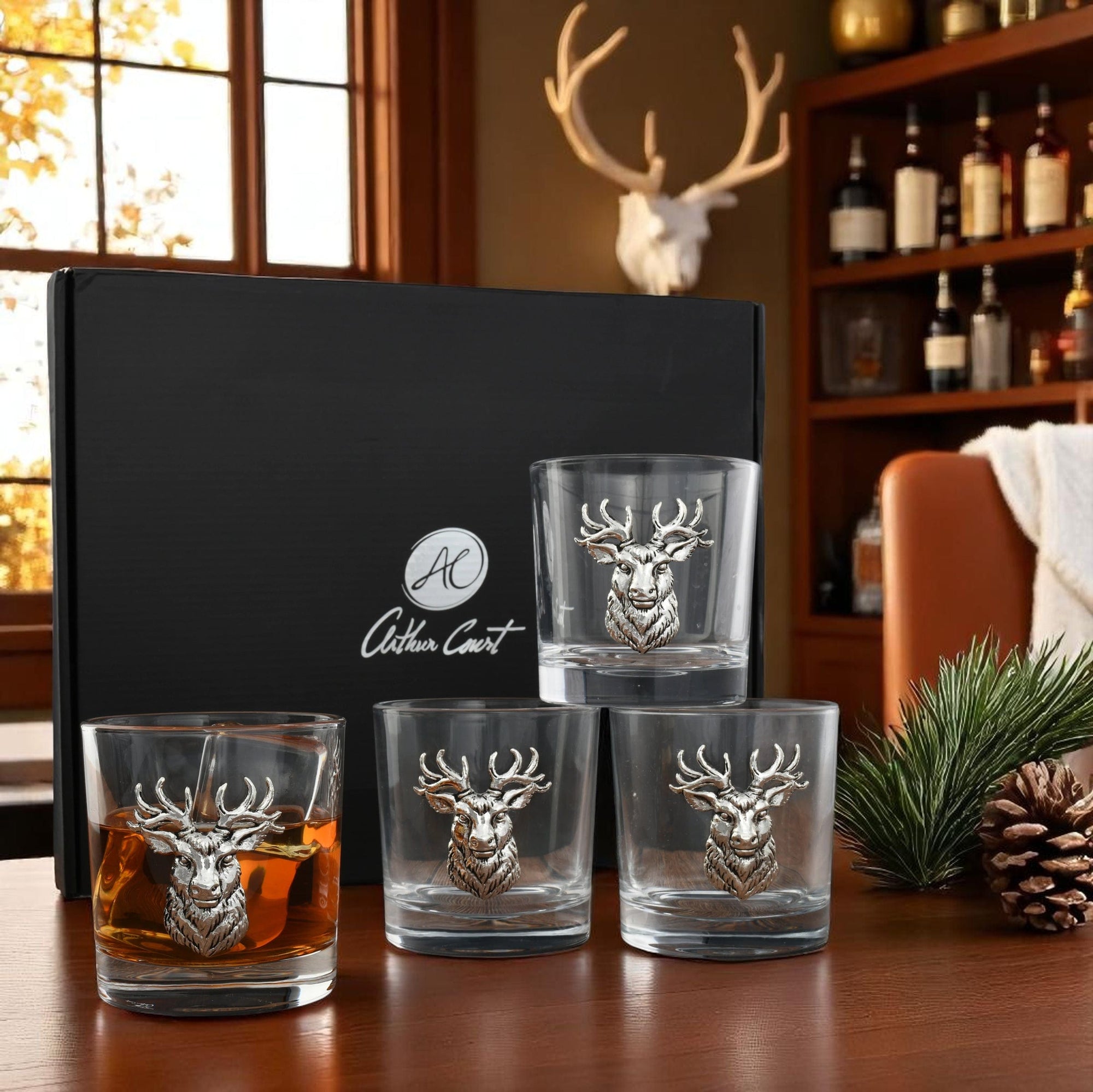 Arthur Court Lodge Style Elk Head Bar Glasses Set of 4