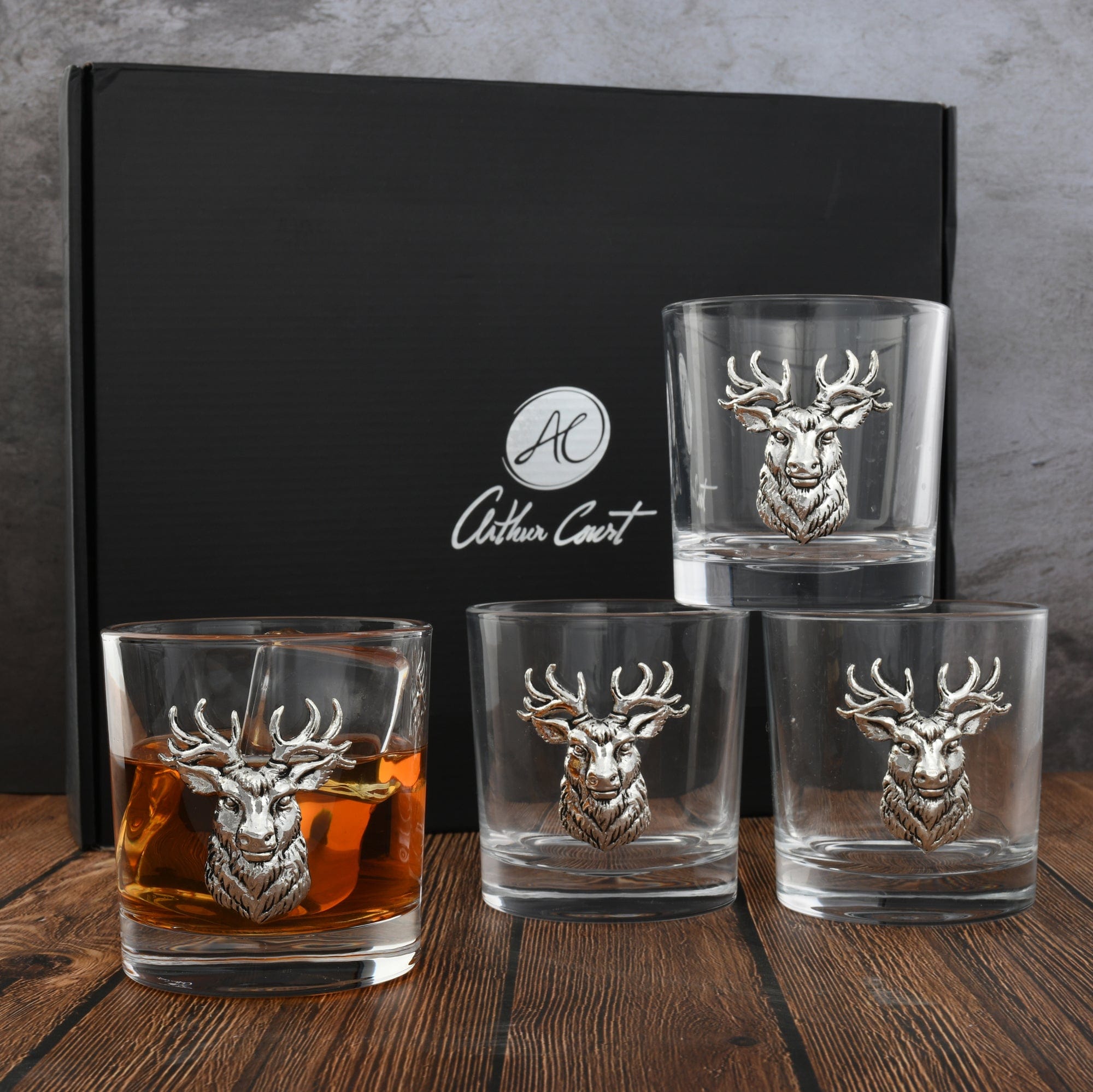 Arthur Court Designs 4 - Piece Glass Elk Head Whiskey Glassware Set (Set of 4)