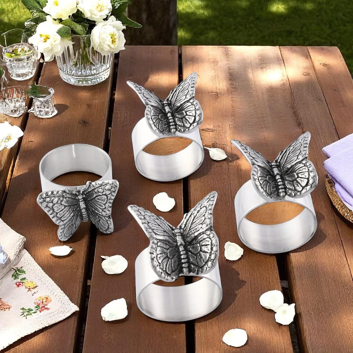 Arthur Court Magnolia Butterfly Napkin Rings - set of 4