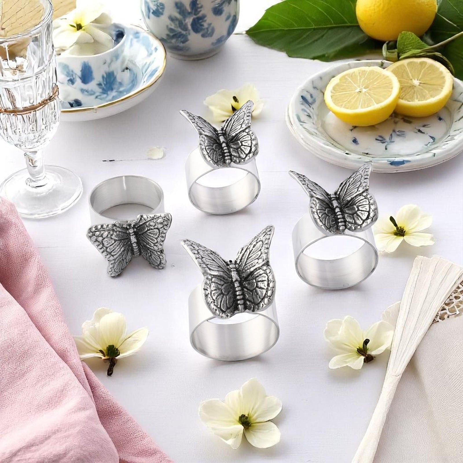 Arthur Court Magnolia Butterfly Napkin Rings - set of 4