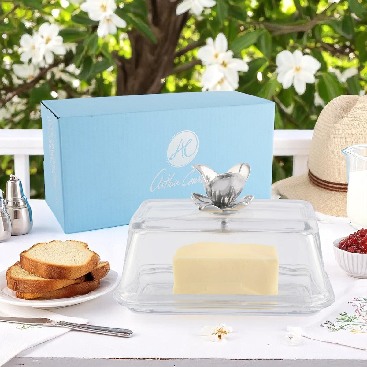 Arthur Court Magnolia Glass Butter Dish - Magnolia