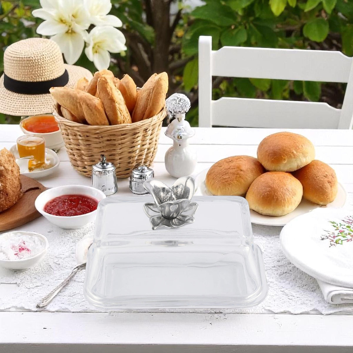 Arthur Court Magnolia Glass Butter Dish - Magnolia