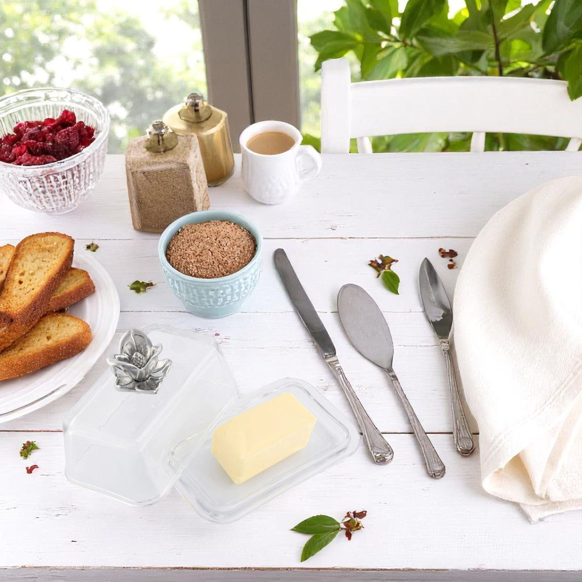 Arthur Court Magnolia Glass Butter Dish - Magnolia