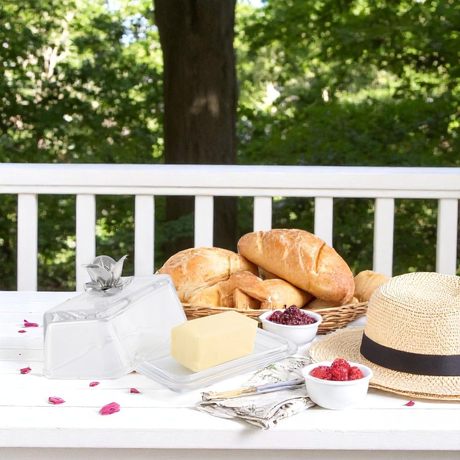 Arthur Court Magnolia Glass Butter Dish - Magnolia