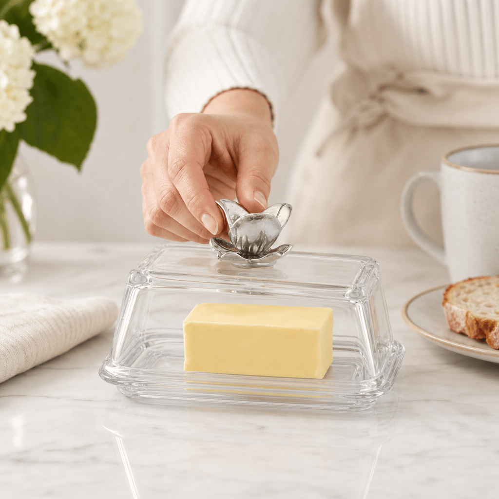Arthur Court Magnolia Glass Butter Dish - Magnolia
