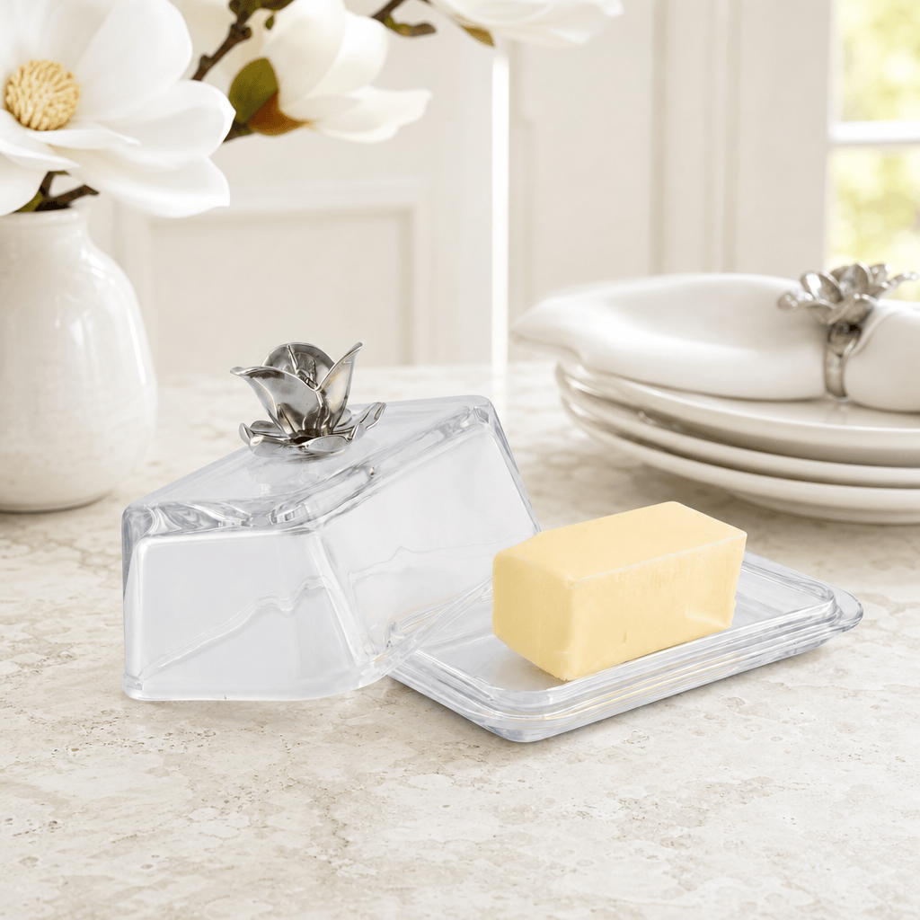 Arthur Court Magnolia Glass Butter Dish - Magnolia