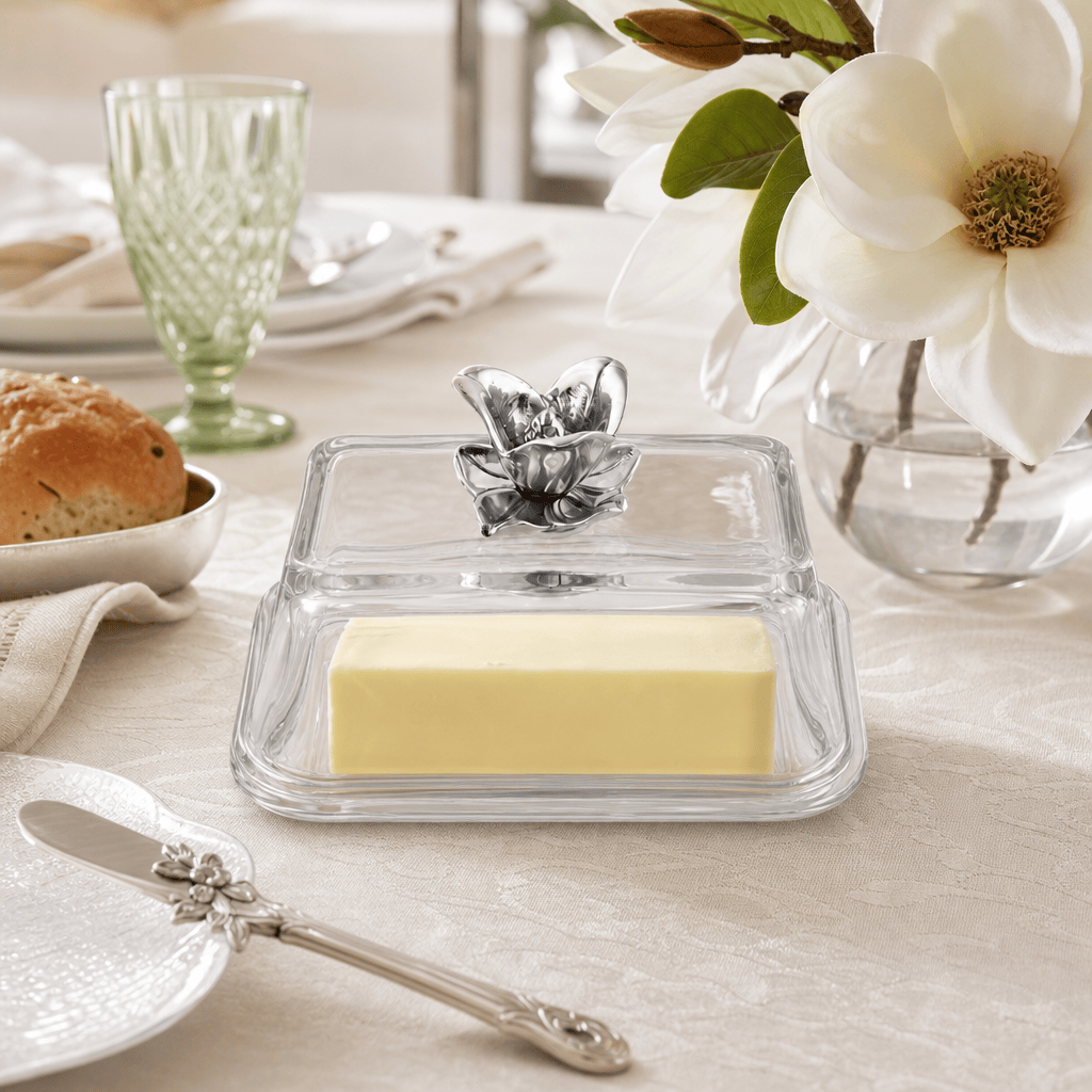 Arthur Court Magnolia Glass Butter Dish - Magnolia