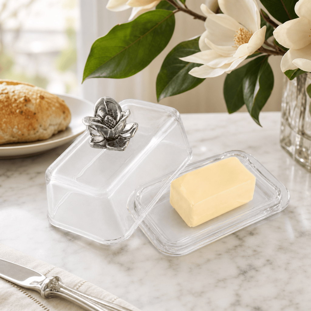 Arthur Court Magnolia Glass Butter Dish - Magnolia