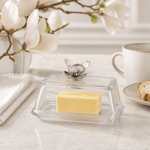 Arthur Court Magnolia Glass Butter Dish - Magnolia