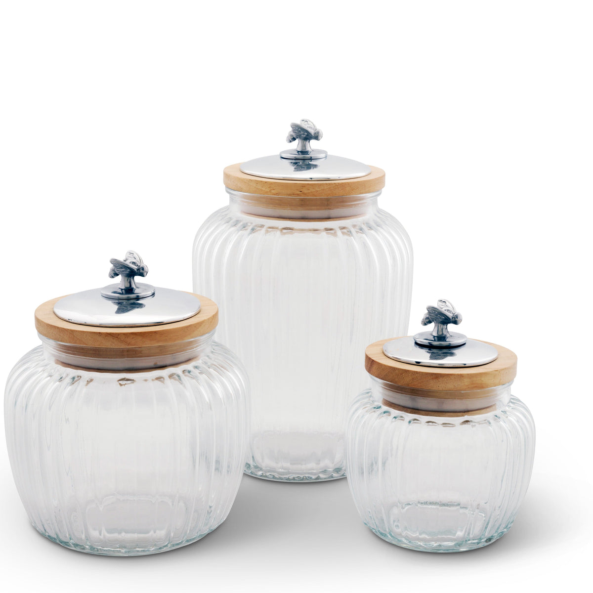 Arthur Court Magnolia Honey Bee Knob Glass Canisters