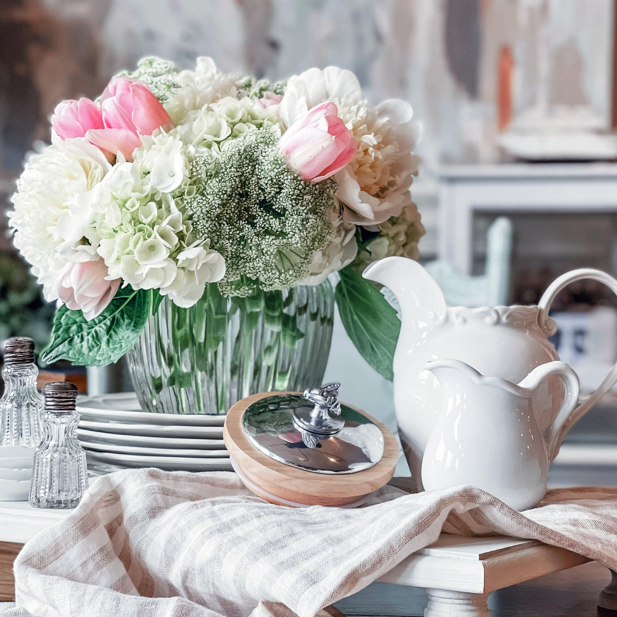 Arthur Court Magnolia Honey Bee Knob Glass Canisters