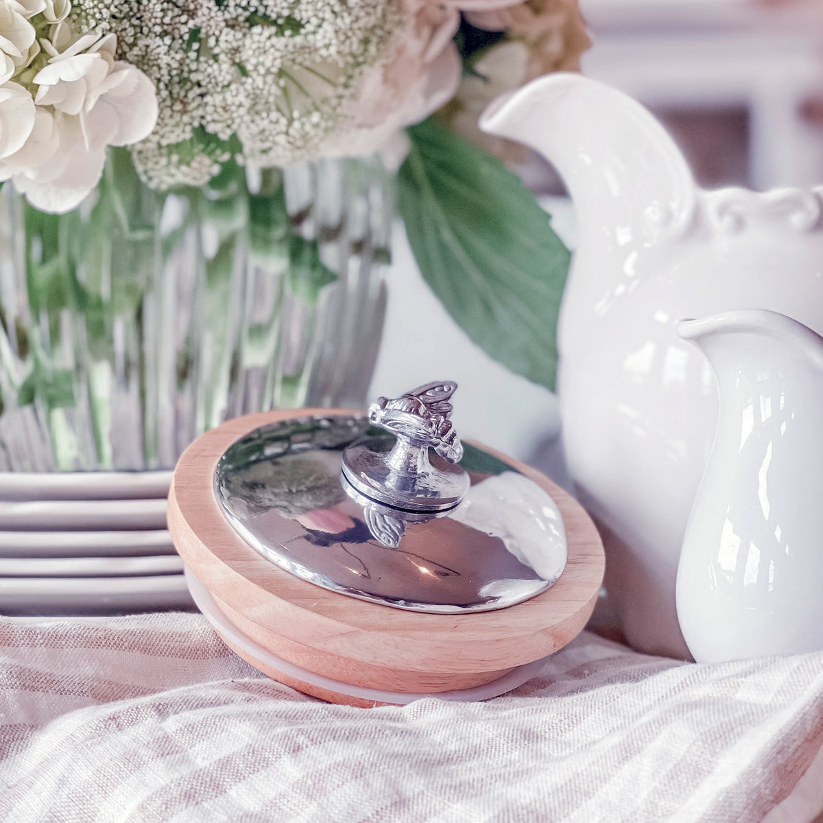 Arthur Court Magnolia Honey Bee Knob Glass Canisters