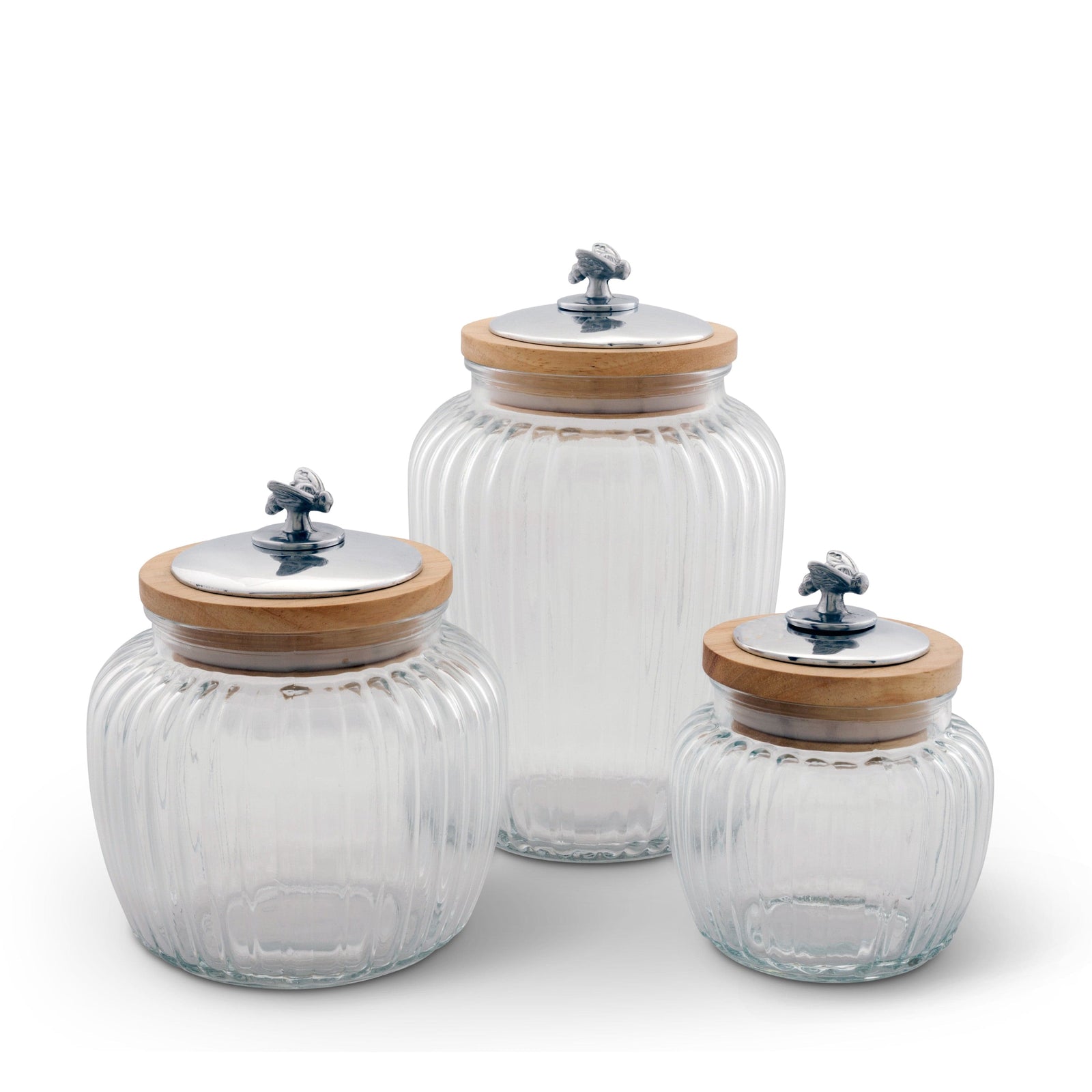 Arthur Court Magnolia Honey Bee Knob Glass Canisters