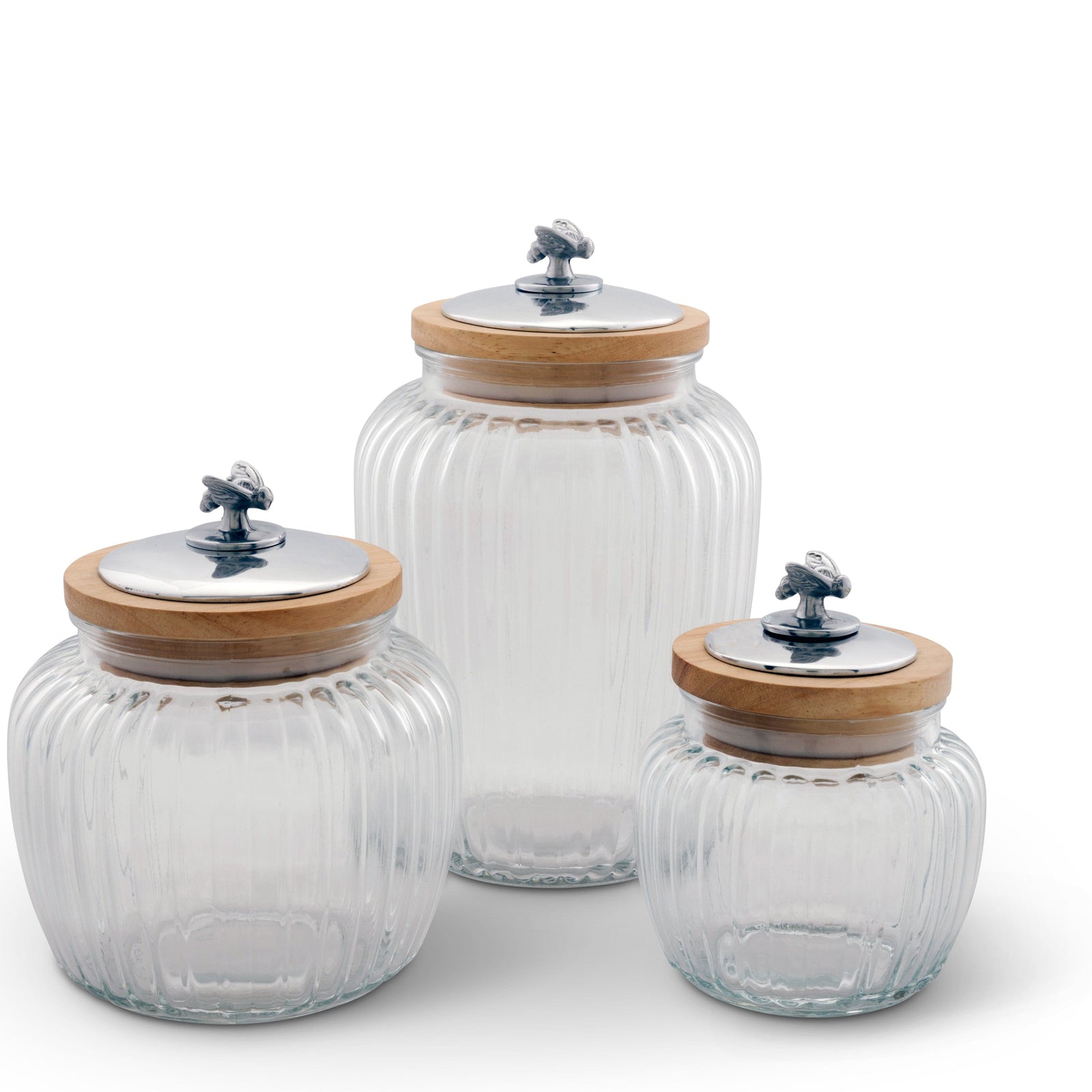 Arthur Court Magnolia Honey Bee Knob Glass Canisters
