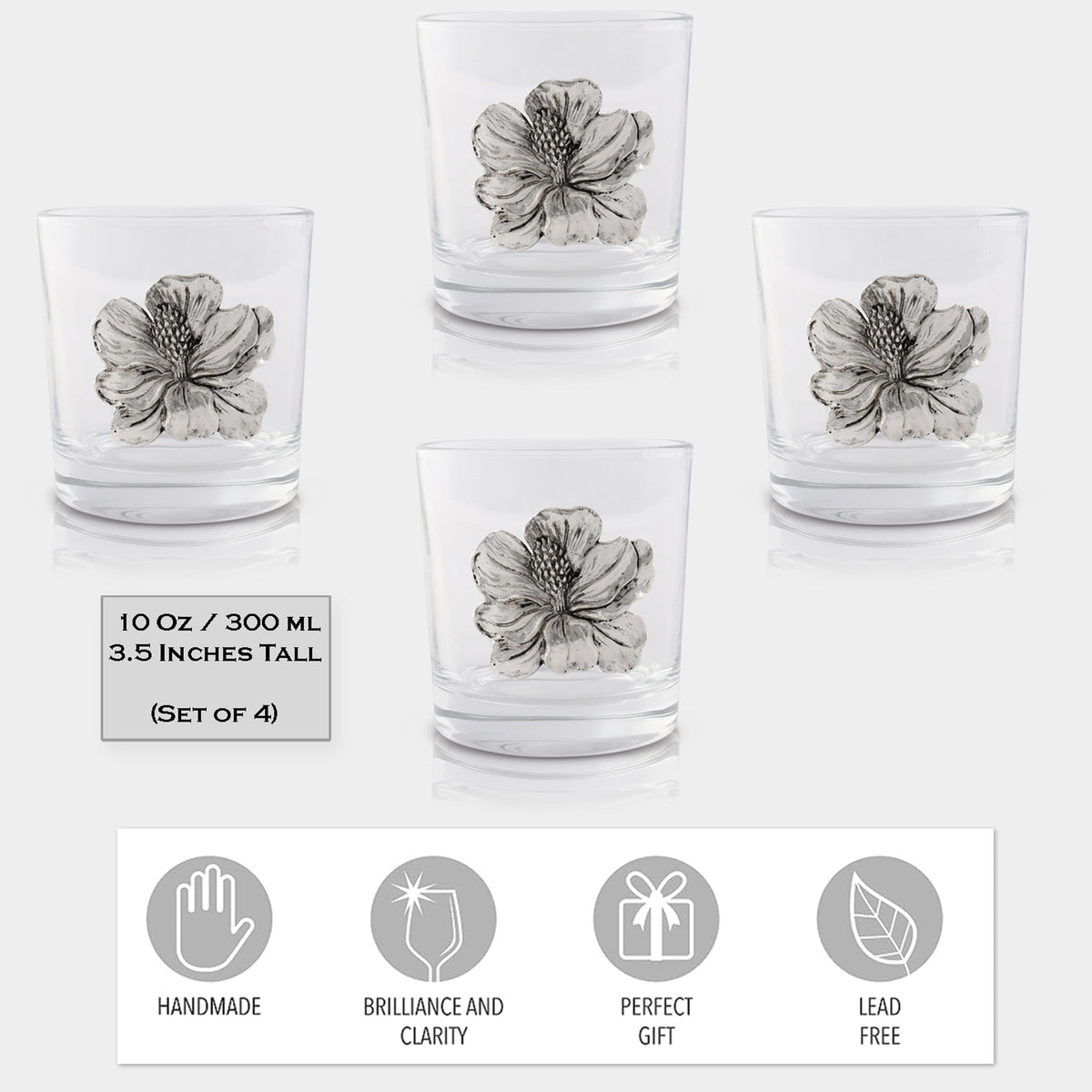 Arthur Court Magnolia Magnolia Bar Glasses Set of 4