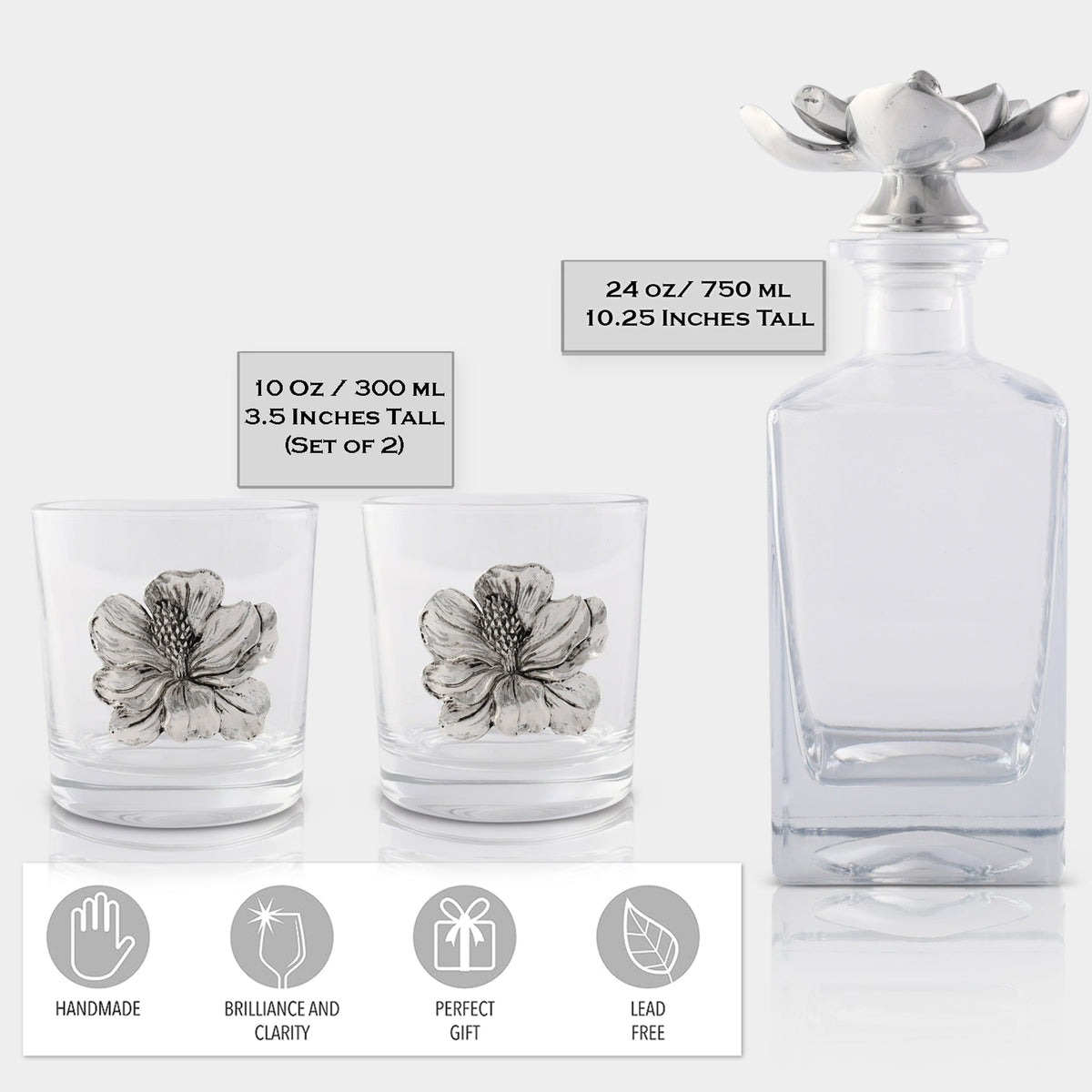 Arthur Court Magnolia Magnolia Decanter Set with Glasses