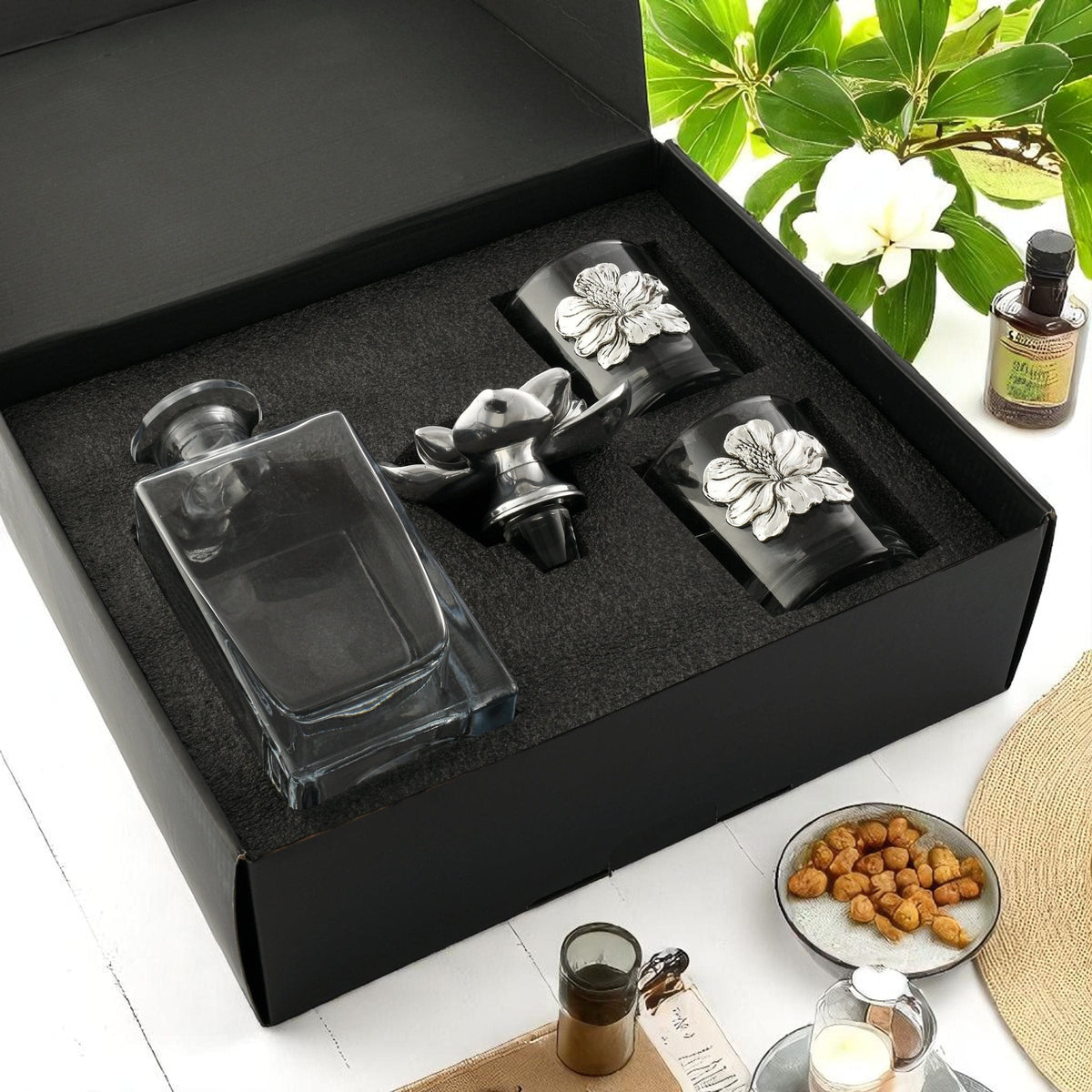 Arthur Court Magnolia Magnolia Decanter Set with Glasses