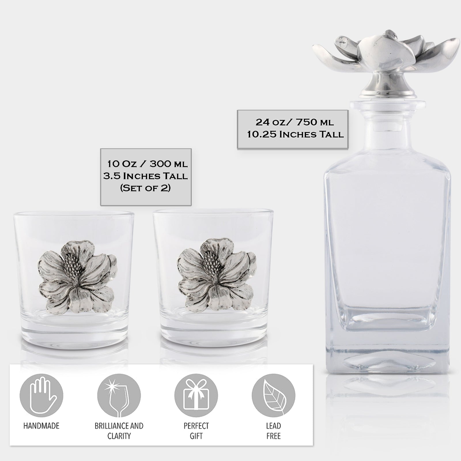 Arthur Court Magnolia Magnolia Decanter Set with Glasses