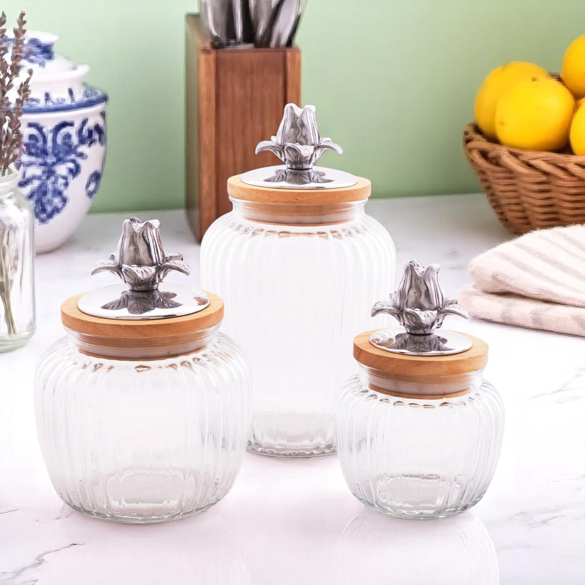 Arthur Court Magnolia Magnolia Knob Glass Canisters