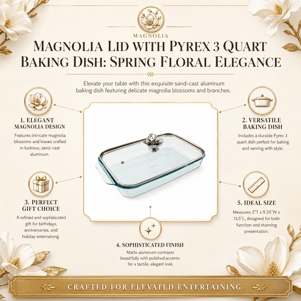 Arthur Court Magnolia Magnolia Lid with Pyrex 3 quart Baking Dish