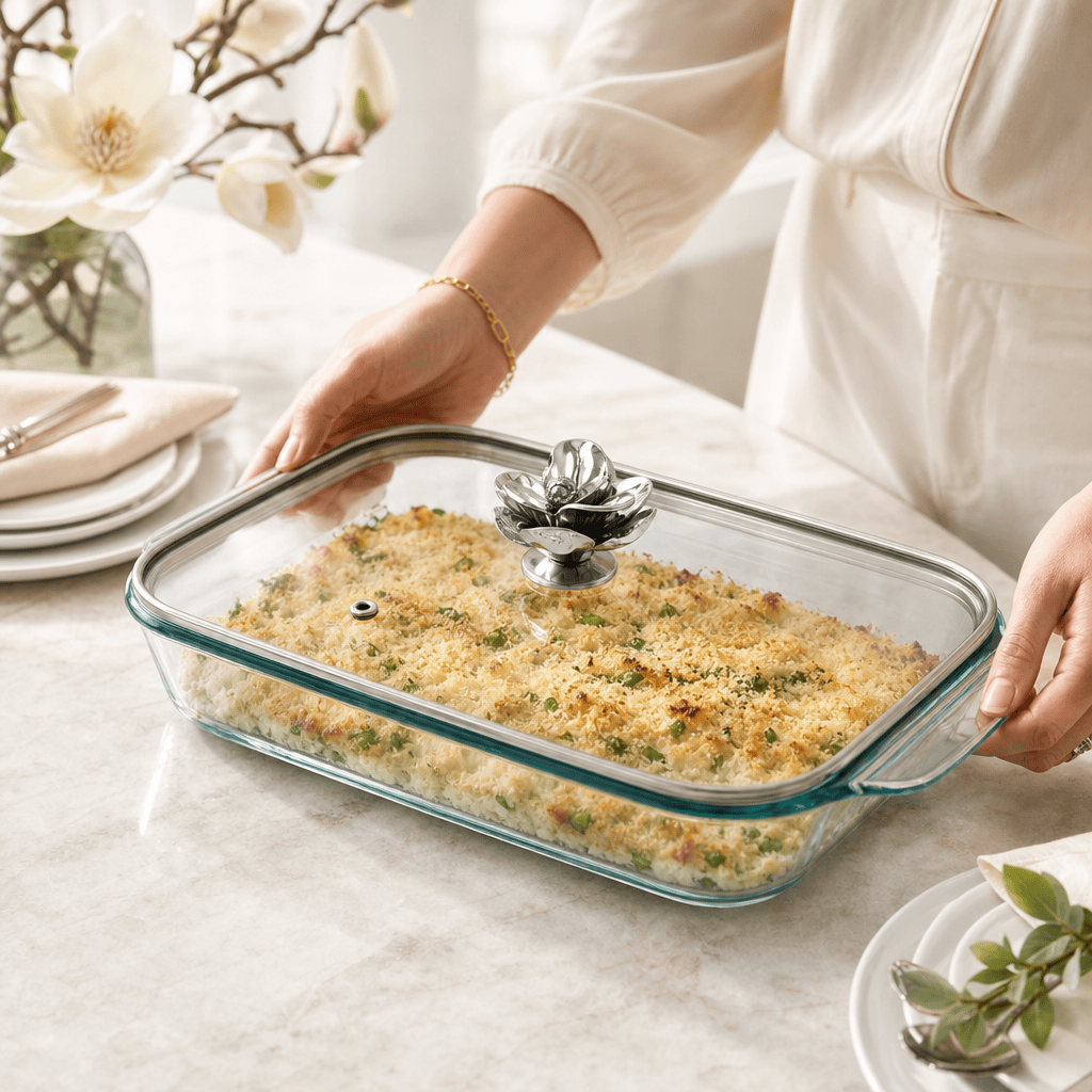 Arthur Court Magnolia Magnolia Lid with Pyrex 3 quart Baking Dish