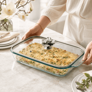Arthur Court Magnolia Magnolia Lid with Pyrex 3 quart Baking Dish