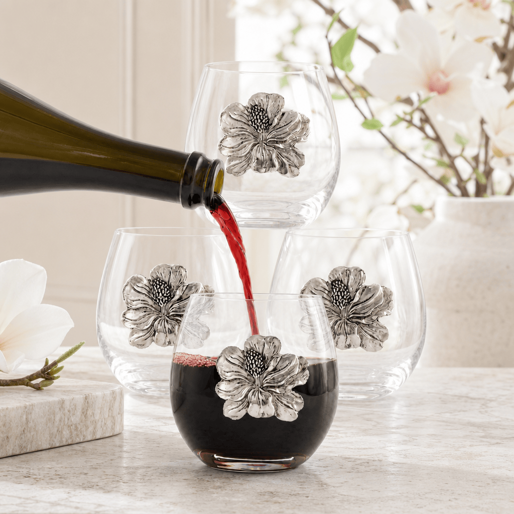 Arthur Court Magnolia Magnolia Stemless Wine Glasses - Set of 4