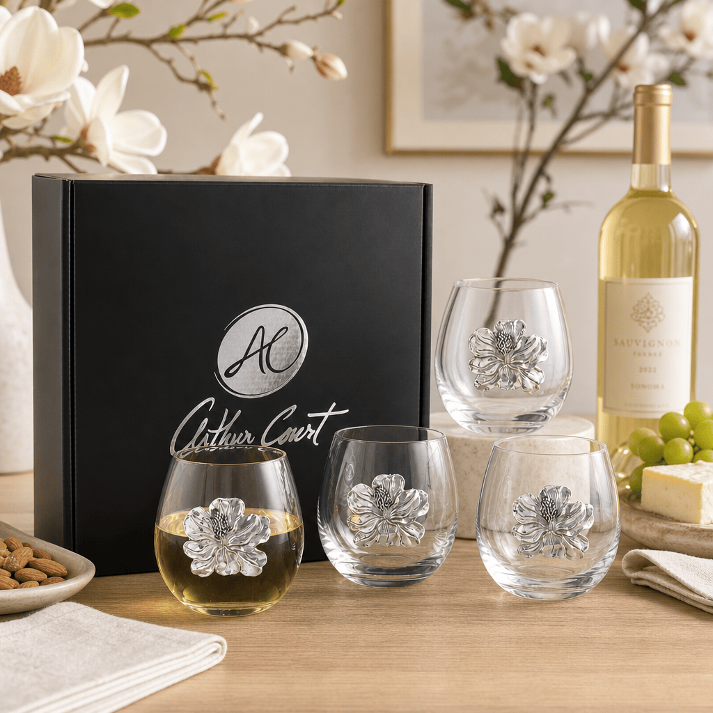 Arthur Court Magnolia Magnolia Stemless Wine Glasses - Set of 4