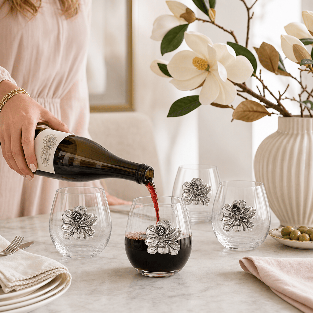 Arthur Court Magnolia Magnolia Stemless Wine Glasses - Set of 4