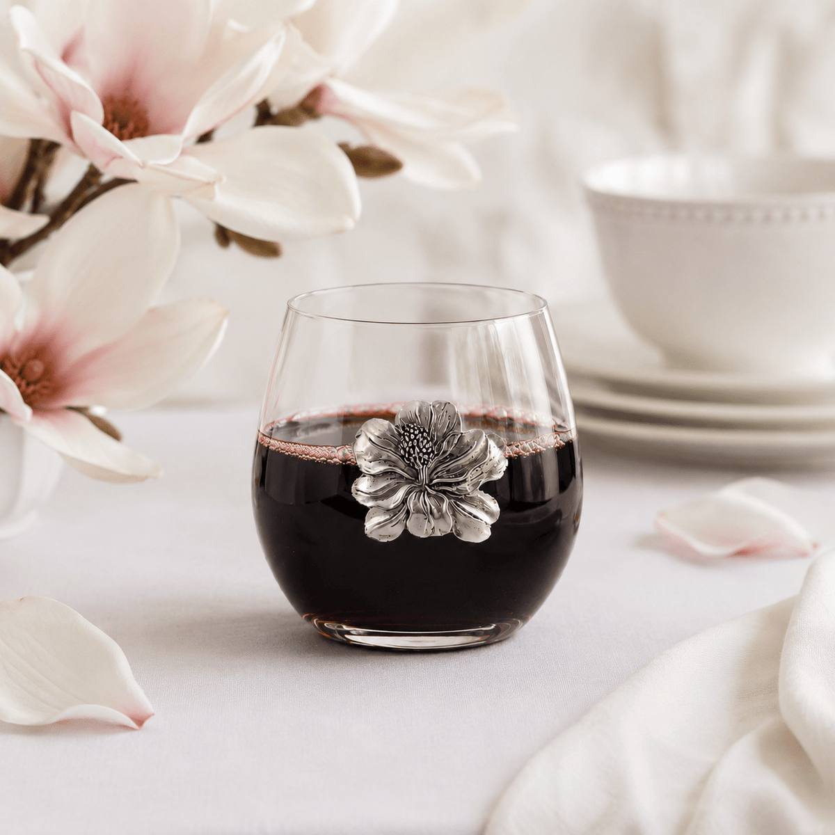 Arthur Court Magnolia Magnolia Stemless Wine Glasses - Set of 4