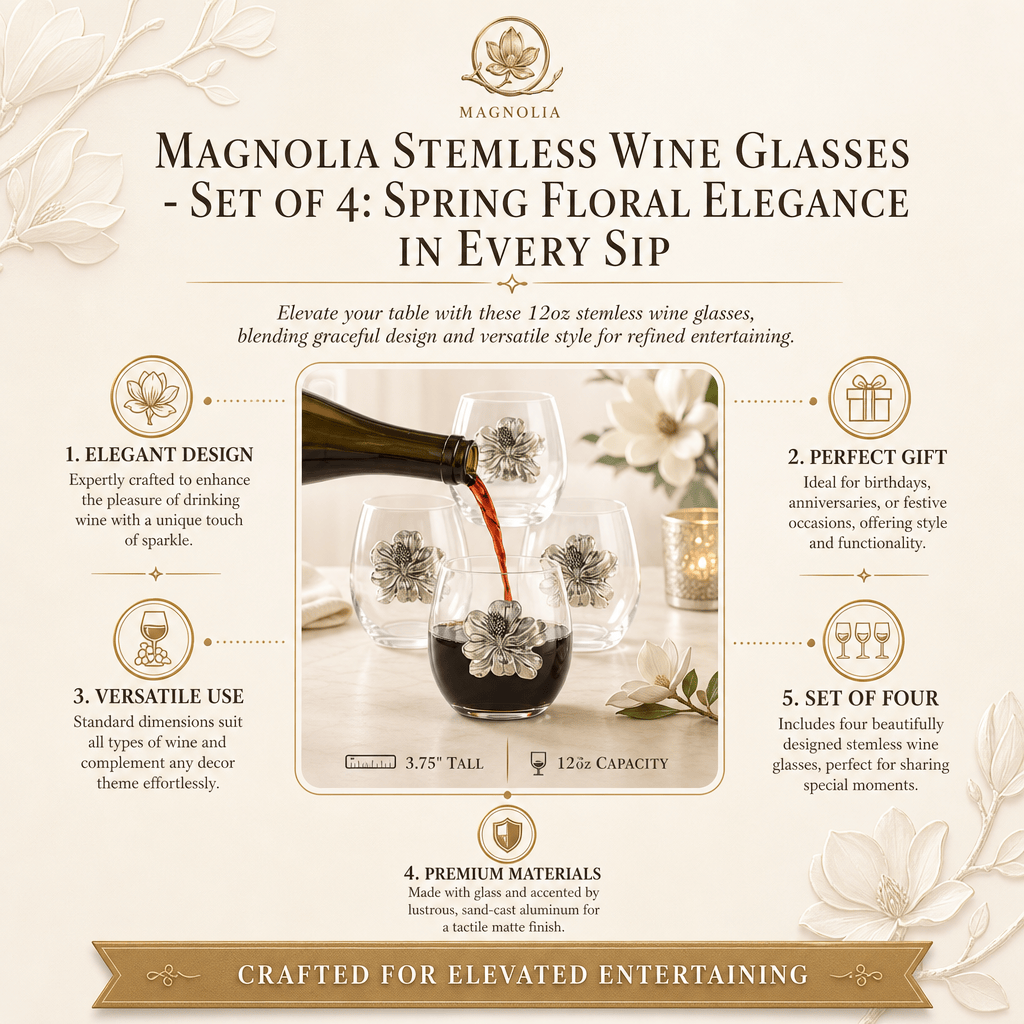 Arthur Court Magnolia Magnolia Stemless Wine Glasses - Set of 4