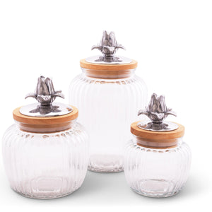 Arthur Court Magnolia Set of 3 Magnolia Knob Glass Canisters