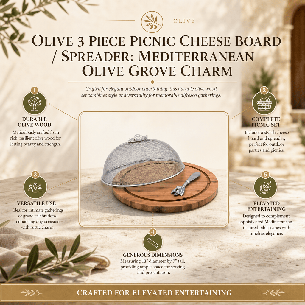 Arthur Court Olive Grove Olive 3 Piece Picnic Cheese Board / Spreader